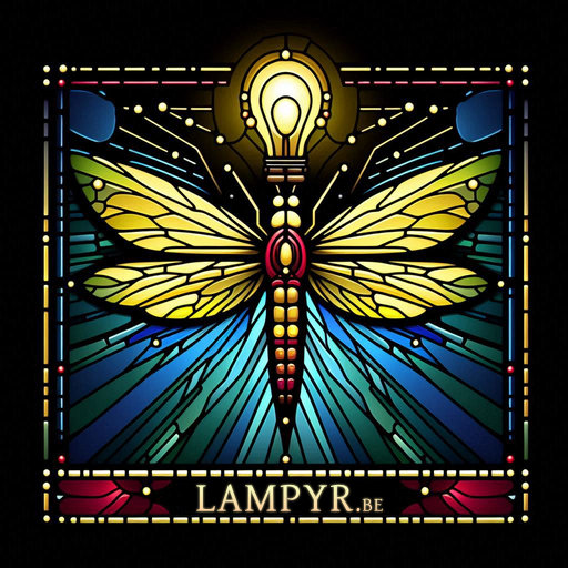 Lampyr Logo, een Lampyridae (vuurvlieg of glimworm) in glasraam
